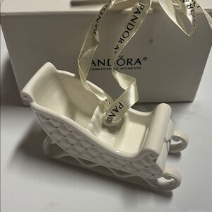Pandora white Sleigh Christmas Tree Ornament porcelain 2014 in original box